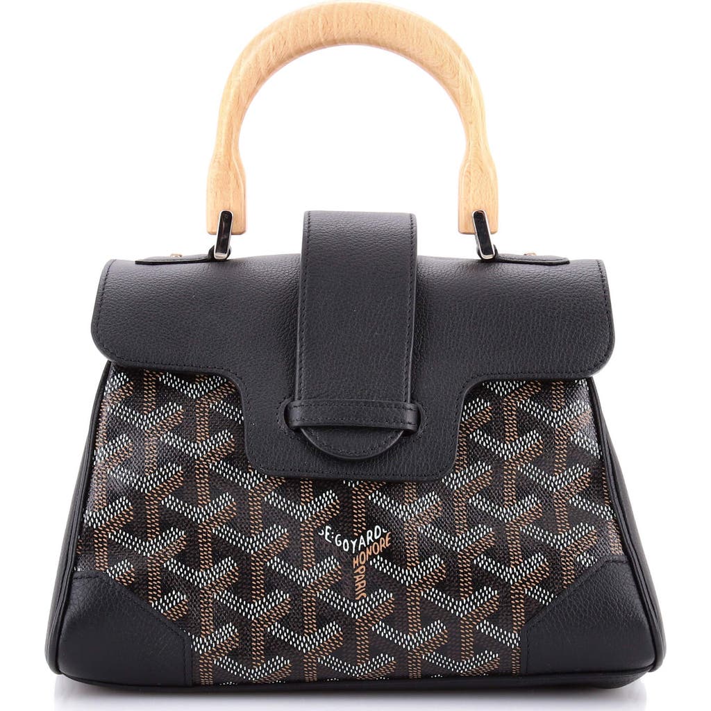 Pre-owned Goyard Goyard Saigon Top Handle Bag Coated Canvas With Leather Mini In Black