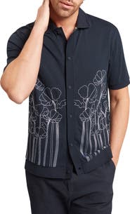 Ted Baker Actton Embroidered Short Sleeve Knit Button-Up Shirt