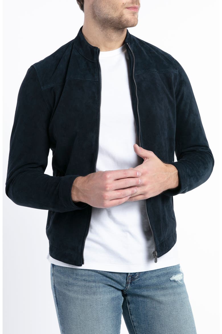 Suede Bomber Jacket, Alternate, color, NAVY