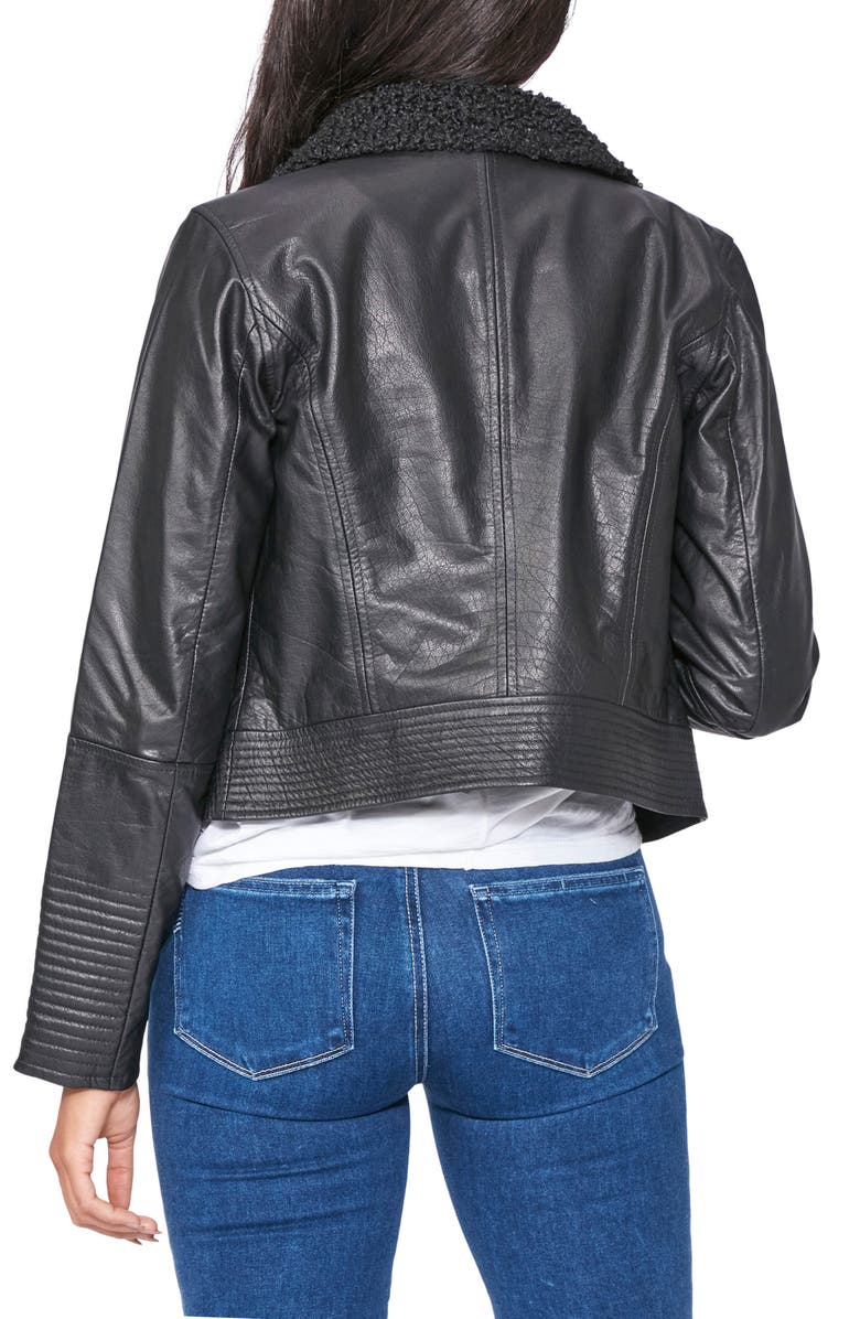 PAIGE Rooney Leather Moto Jacket with Faux Shearling Lining, Alternate, color, 