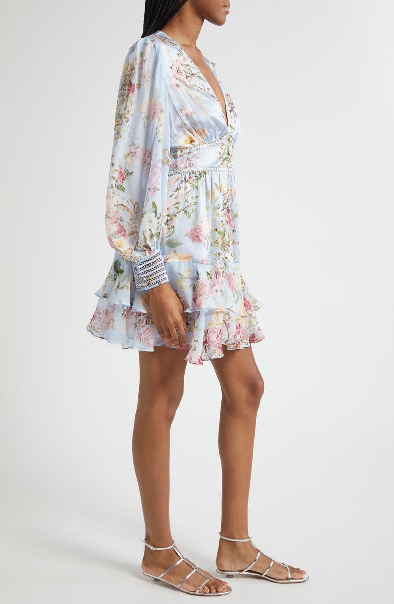 Camilla Tiled In Time Button Front Long Sleeve Silk Minidress, Alternate, color,