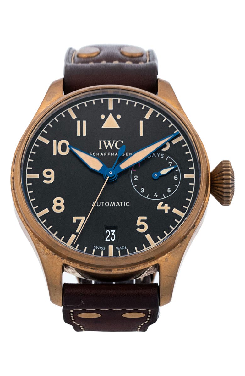 Watchfinder & Co. IWC Preowned 2019 Big Pilot's IW501005 Leather Strap Watch, 46.2mm, Main, color, Black