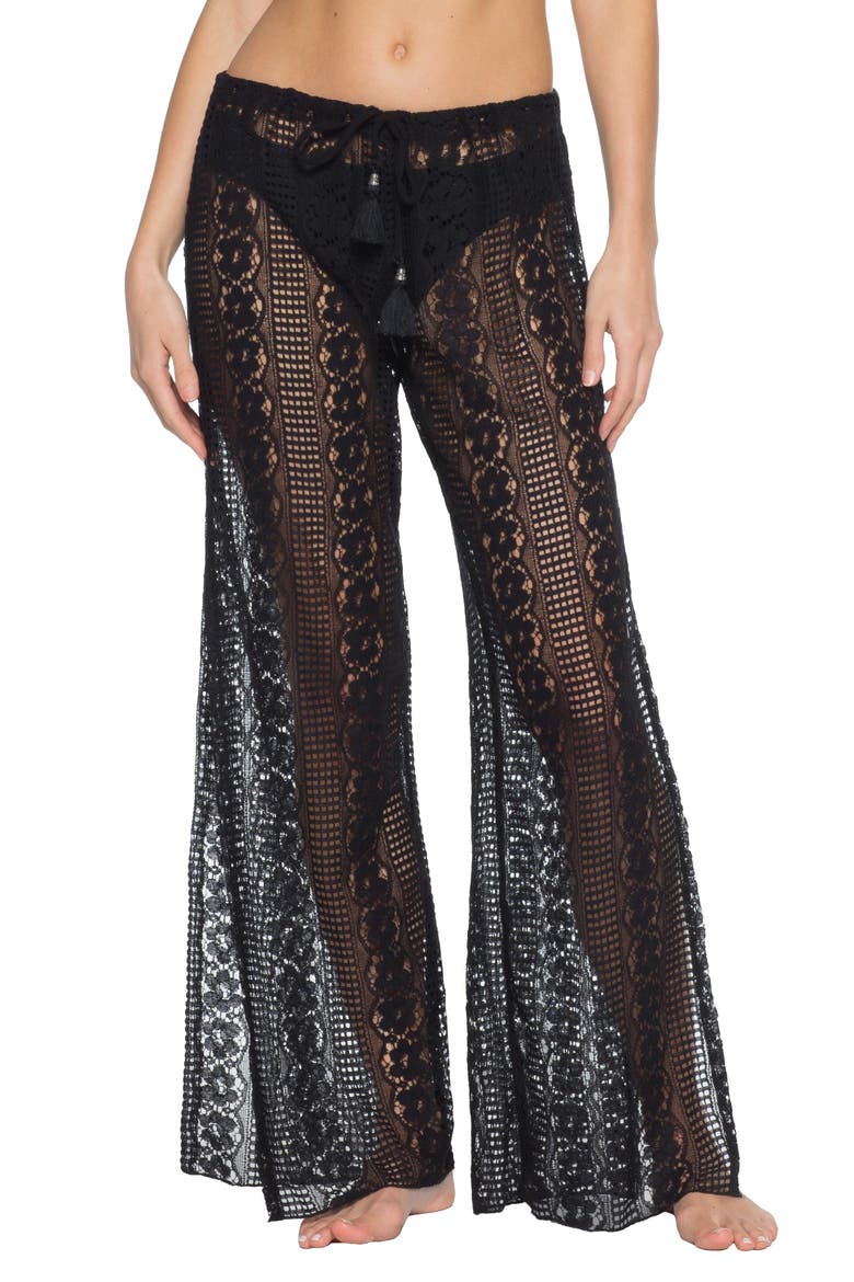 Poetic Split Wide Leg Cover-Up Pants, Main, color, BLACK