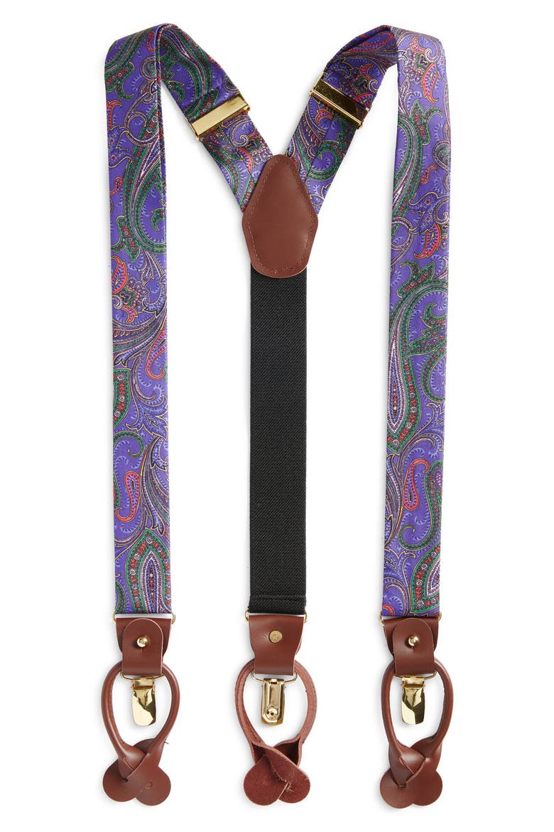 Purple Paisley Silk Suspenders, Main, color, PURPLE