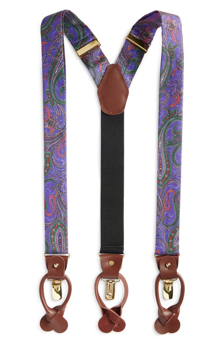 CLIFTON WILSON Purple Paisley Silk Suspenders, Main, color, Purple
