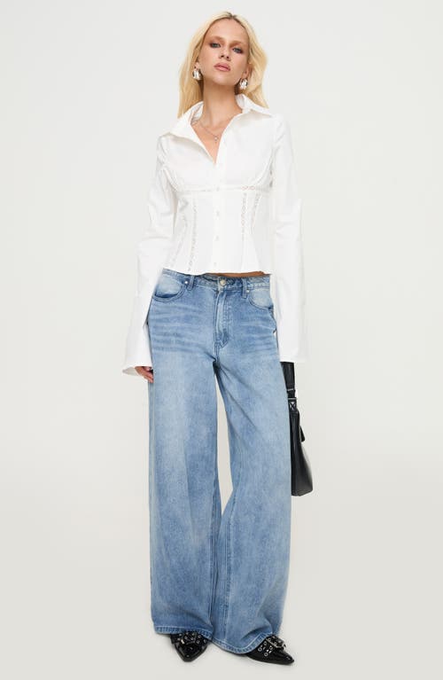 Princess Polly Merritt Lace Inset Button-up Shirt In White