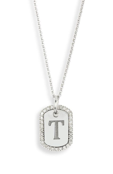 Diamond Initial Dog Tag Pendant Necklace