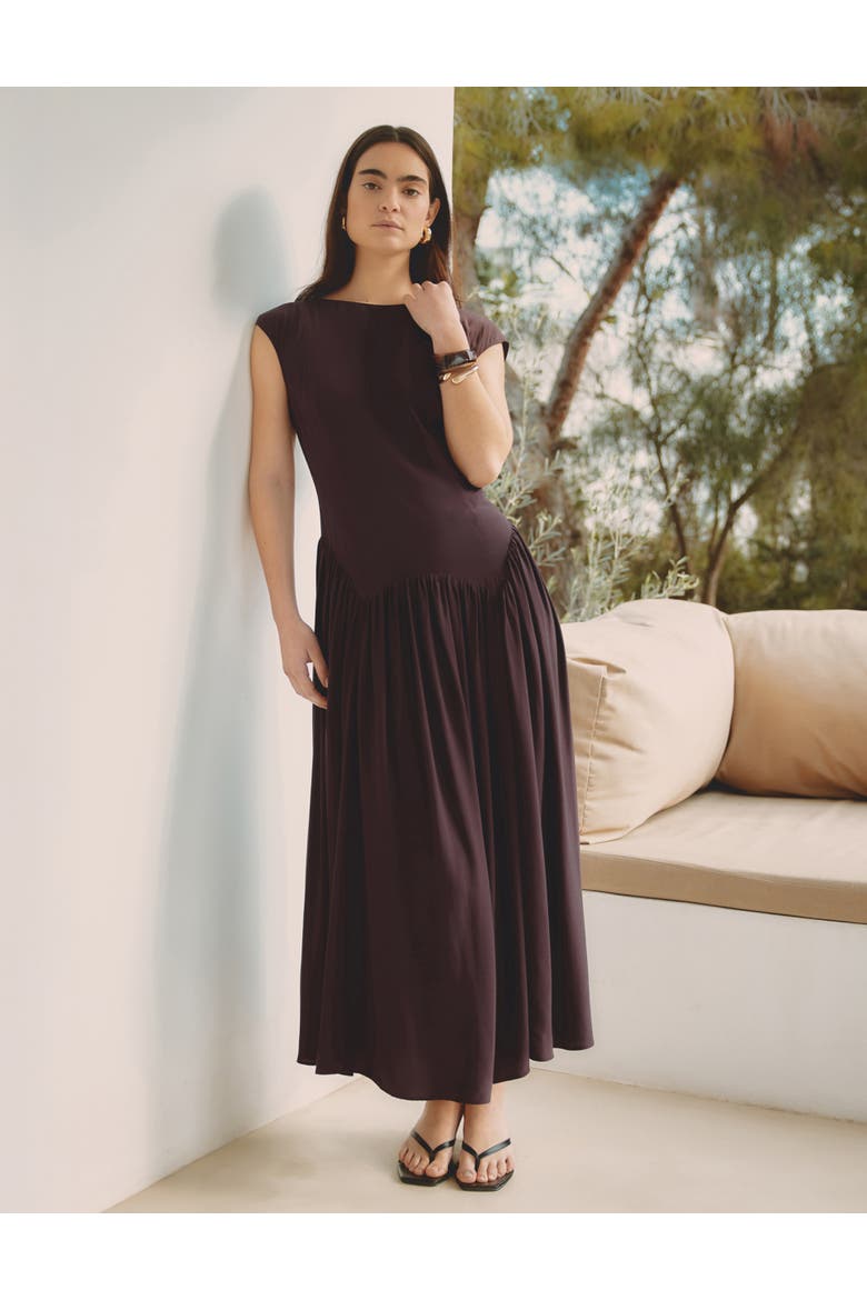 Dipped Drop Waist Maxi Dress, Alternate, color, Chocolate