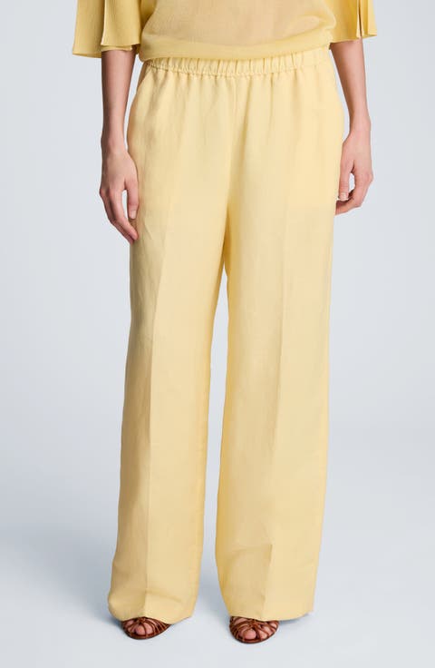 Pull-On Linen Blend Straight Leg Pants