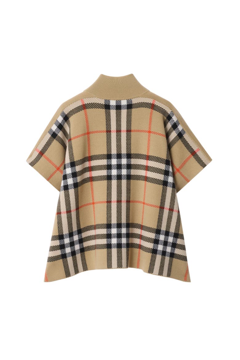 Reversible Check Wool Cape, Alternate, color, Sand beige