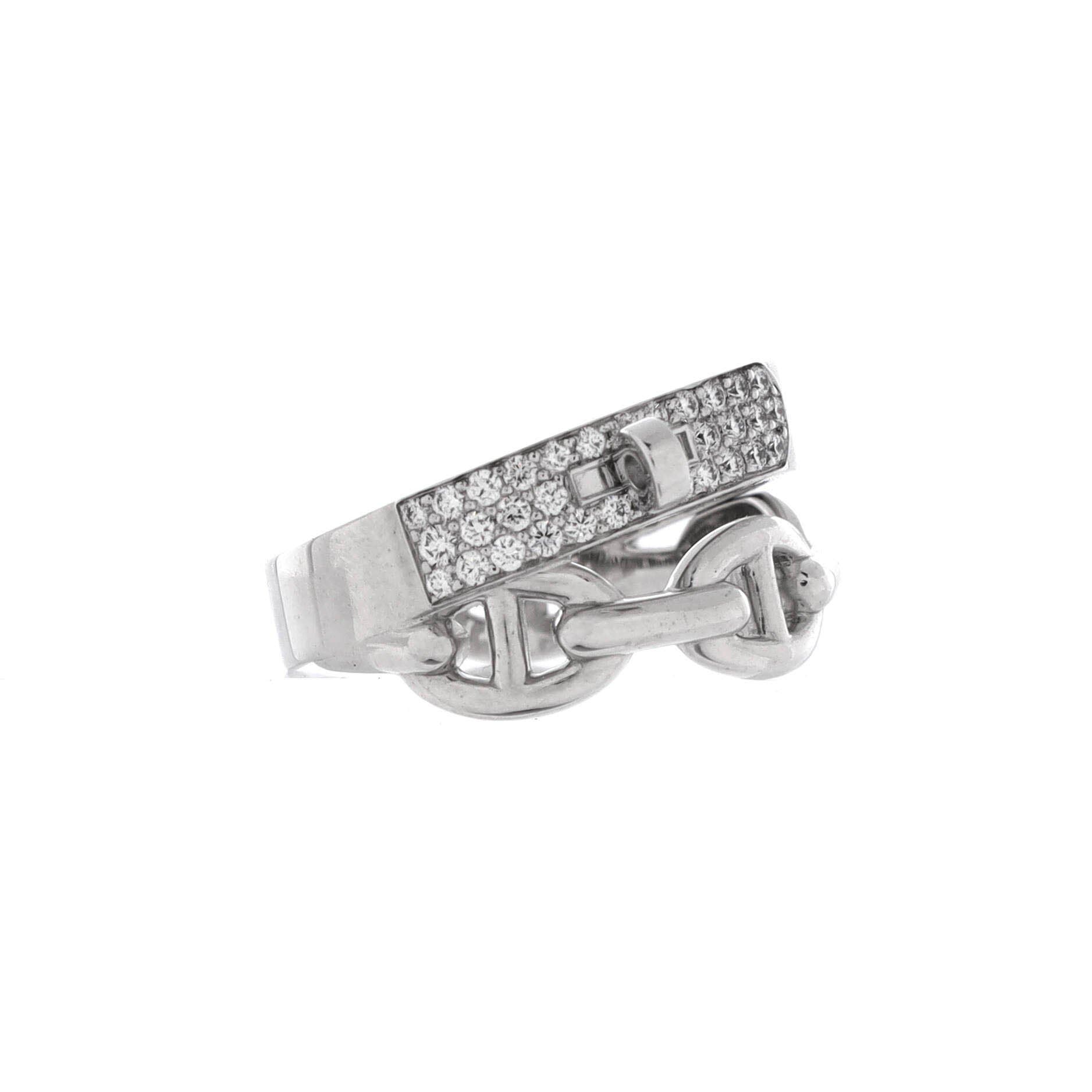 Kelly Double Tour Ring 18K White Gold with Pave Diamonds, Alternate, color, Metallic Silver