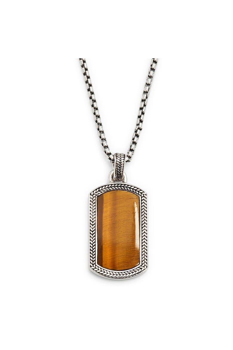 Sterling Silver & Gemstone Dog Tag Pendant Necklace, Main, color, BROWN