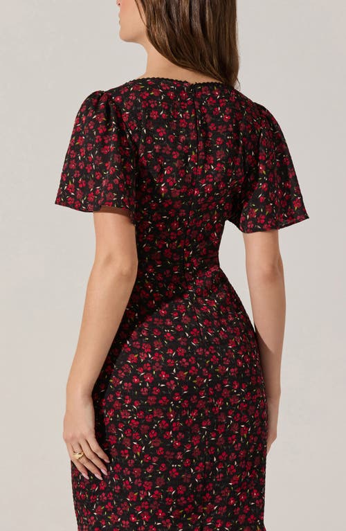 Astr The Label Sara Floral Short Sleeve Dress In Red