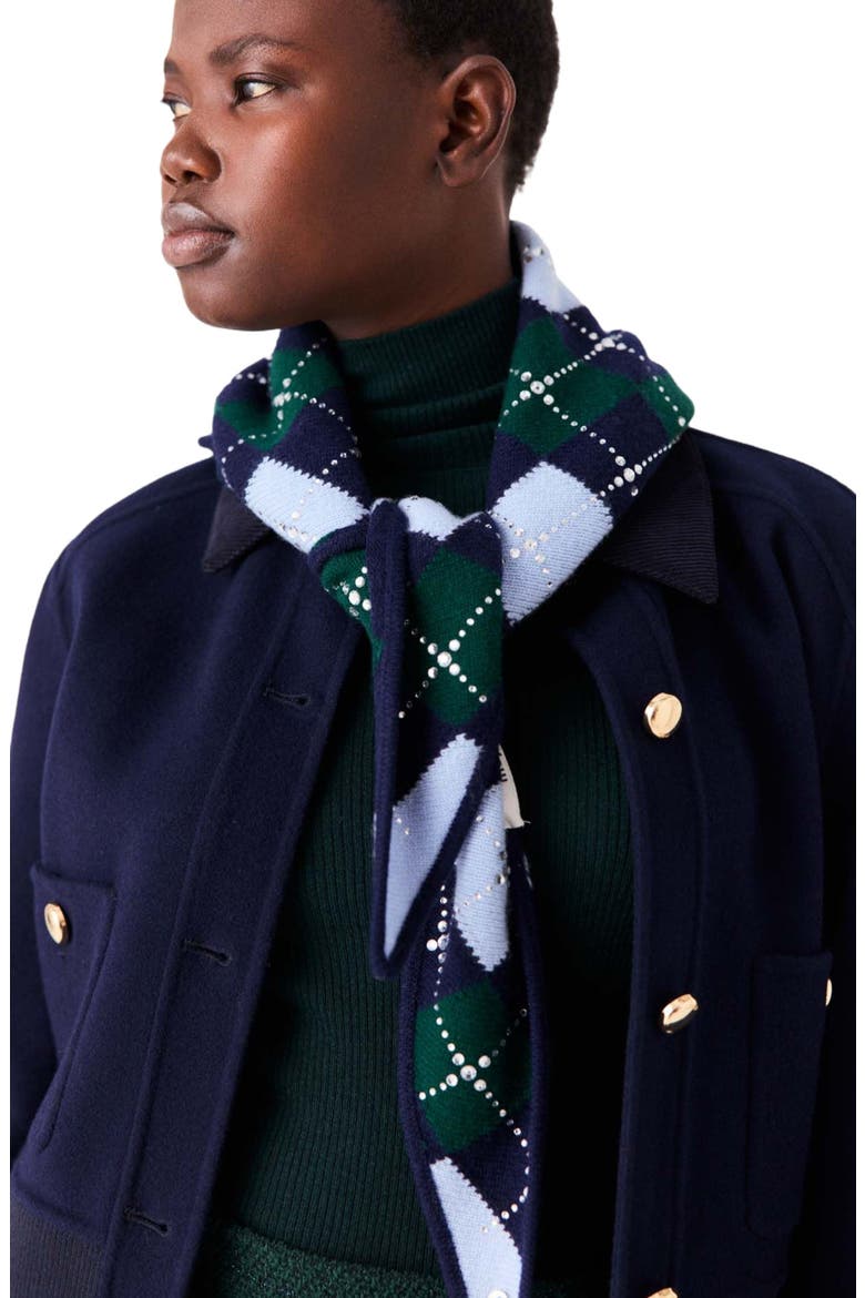 Wool argyle triangle scarf, Alternate, color, Navy