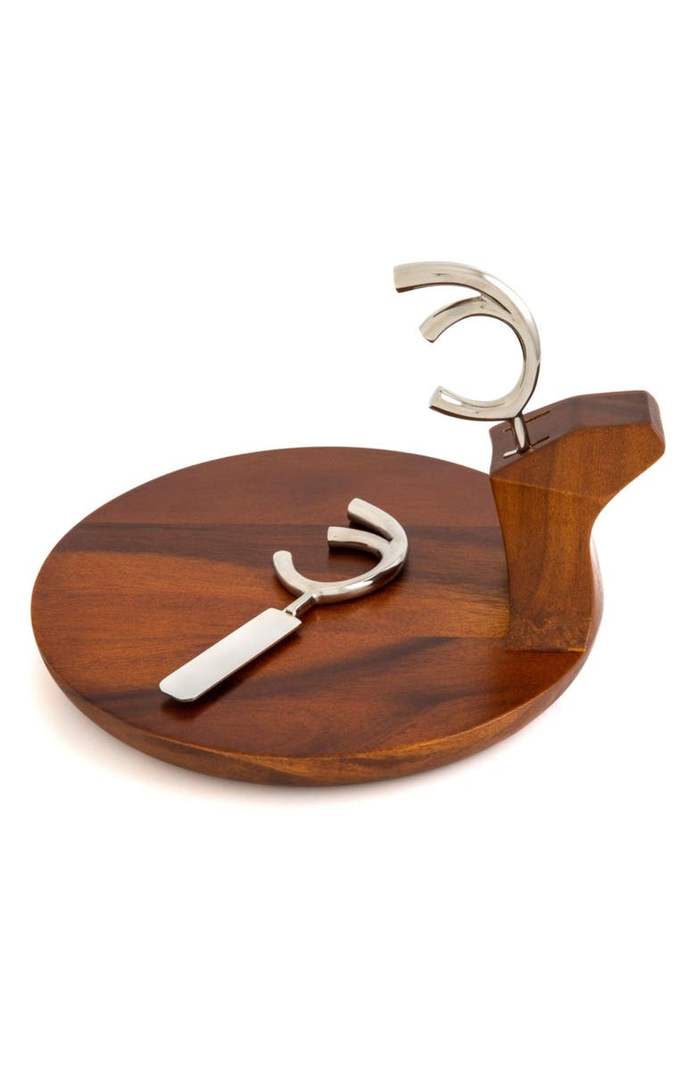 Nambé Reindeer Wood Platter with Spreader Knife, Alternate, color, Brown