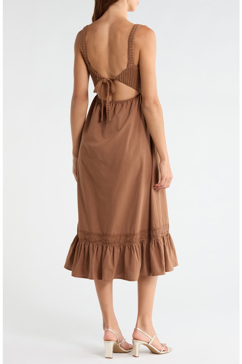 Jacquelin Mixed Media Back Cutout Midi Dress, Alternate, color, CAMEL