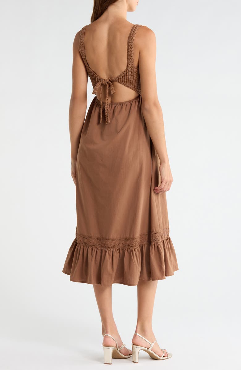 ASTR the Label Jacquelin Mixed Media Back Cutout Midi Dress, Alternate, color, Camel