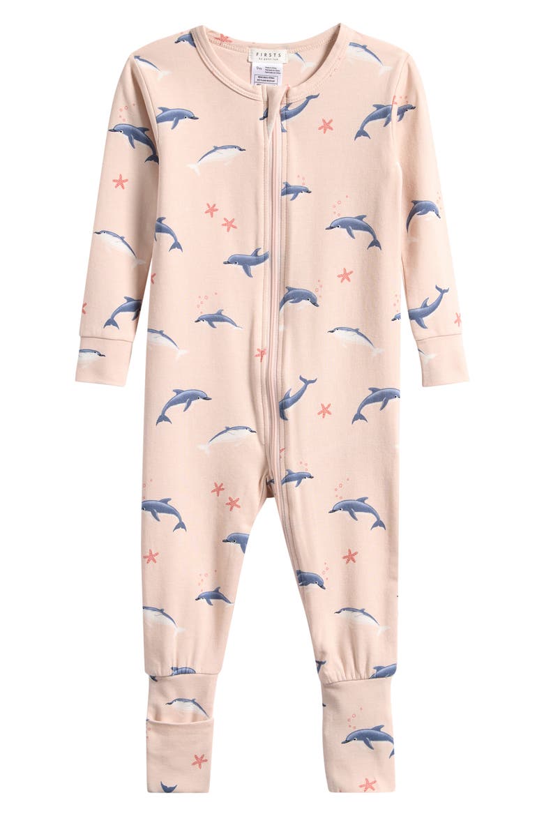 Dolphins Organic Cotton Blend Convertible Romper, Main, color, LIGHT PINK