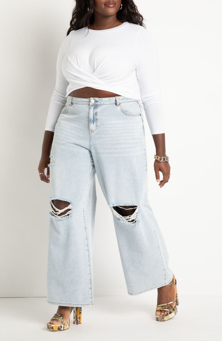 ELOQUII Crossover Hem Long Sleeve Crop Top, Alternate, color,