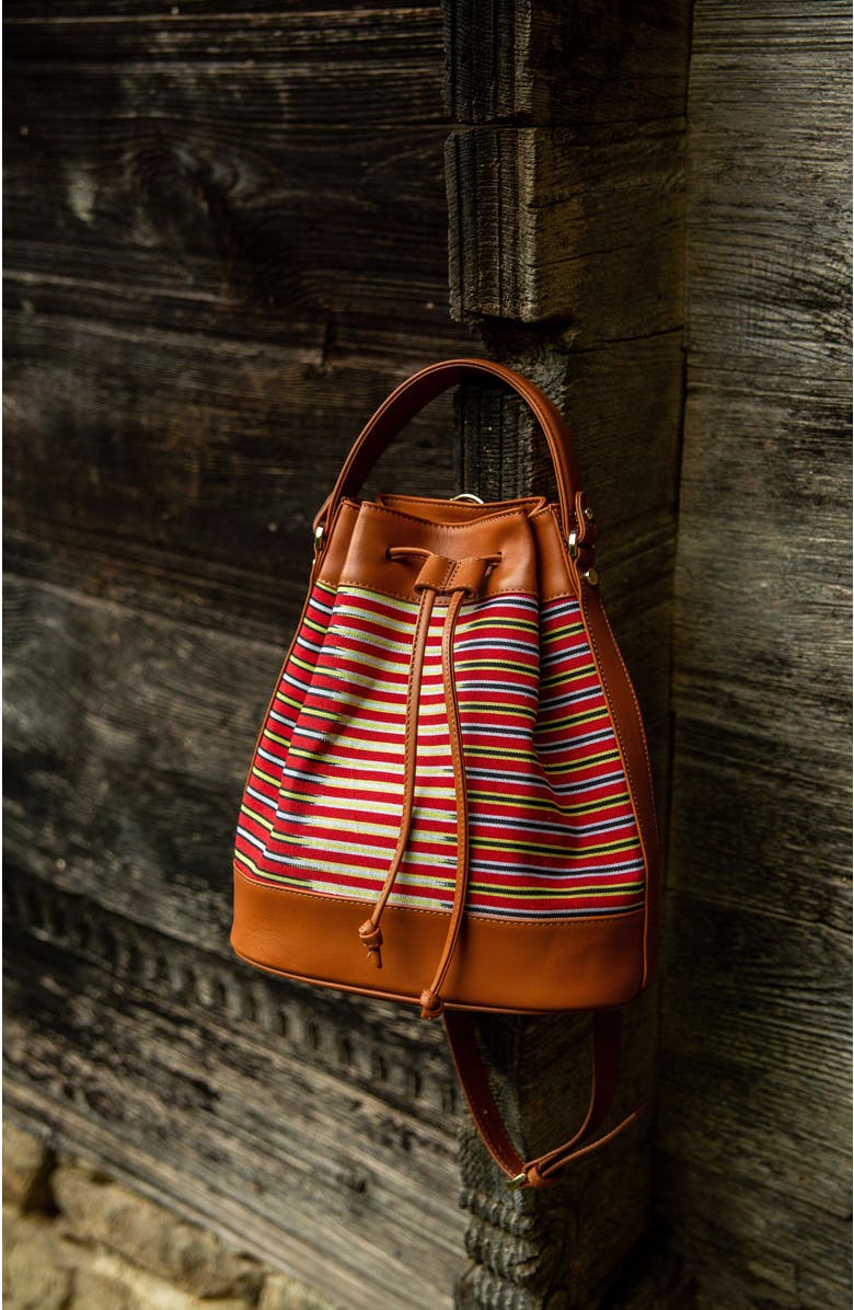 K'ai & Vrosi Leather & Striped Fabric Pattern Convertible Bag, Alternate, color, Brown