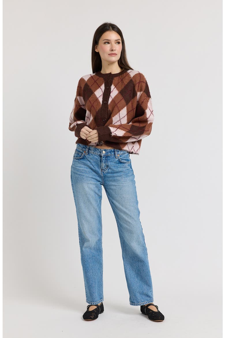 Brooke Argyle Cardigan, Alternate, color, BROWN PINK BURGUNDY