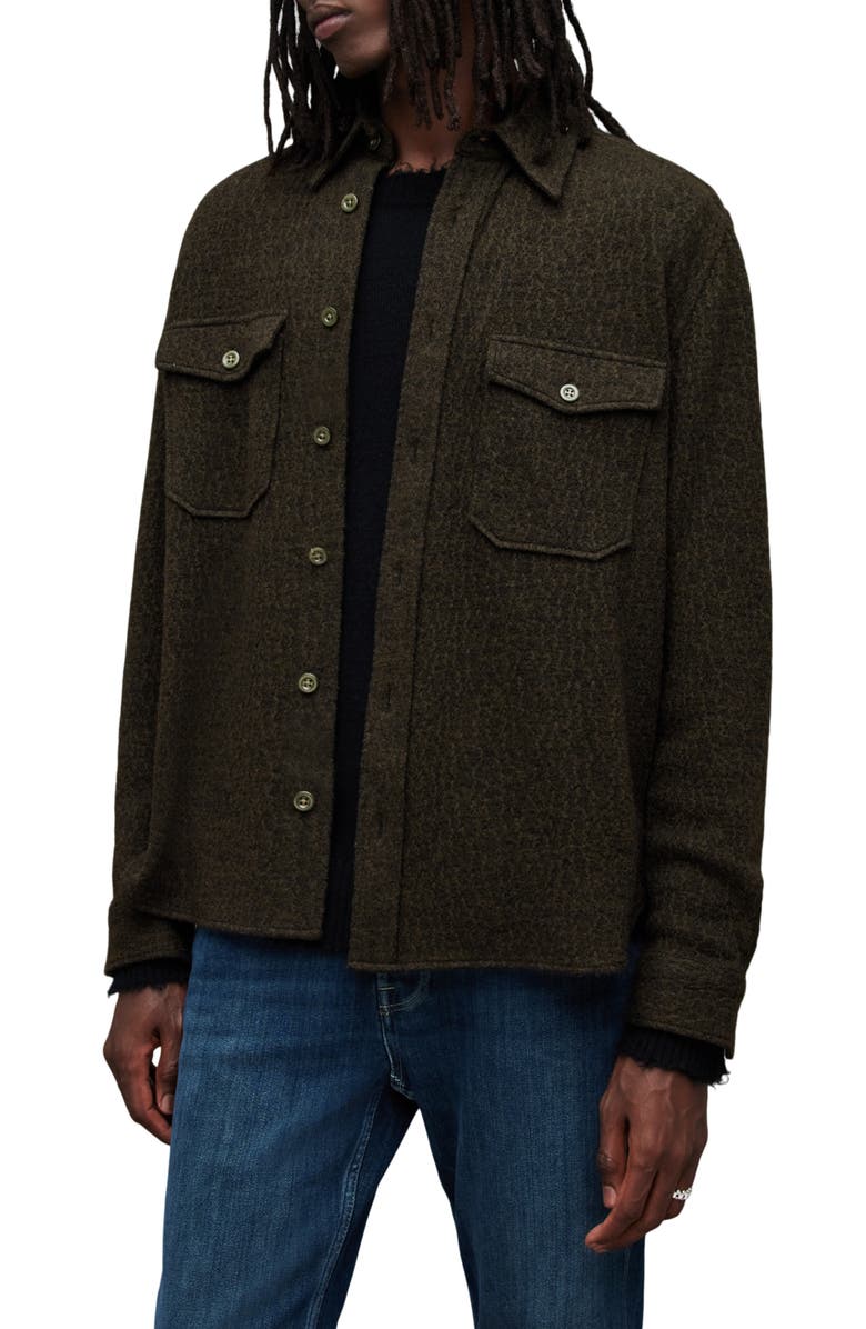 AllSaints Pegasus Wool Blend Button-Up Overshirt, Main, color, 