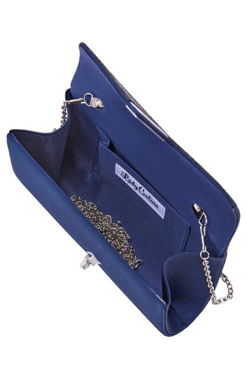 Lady Couture Chic Rhinestone & Satin Envelope Clutch In Navy