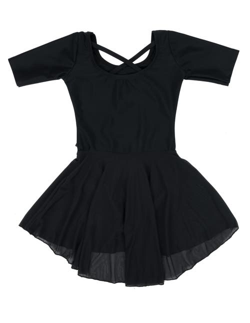 Leveret Girls Short Sleeve Skirted Leotard In Black