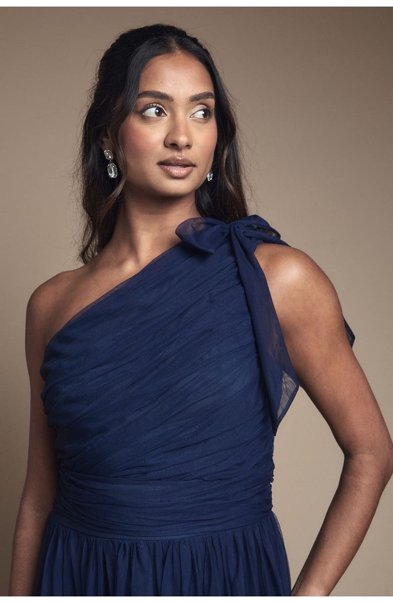 Oasis Pleated One Shoulder Tiered Maxi Dress, Alternate, color, Navy