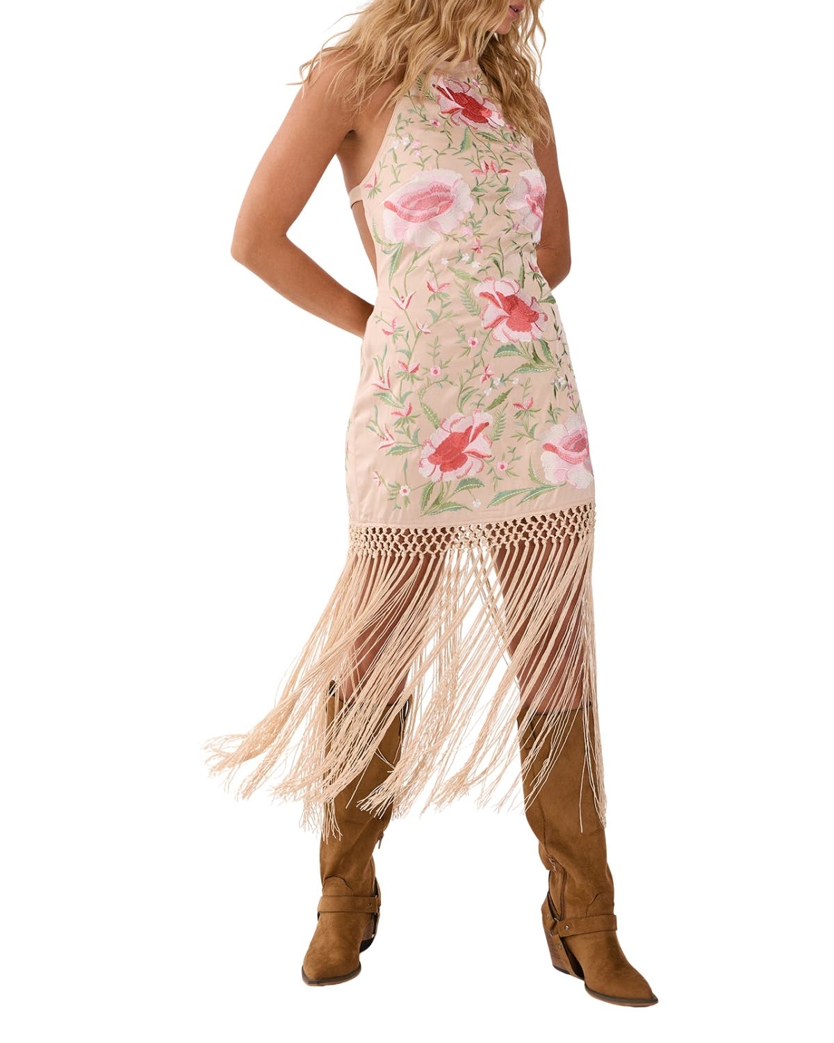 nasty gal pink fringe dress Coral Pink Warehouse Premium Fringe Trim One Shoulder Midi Dress
