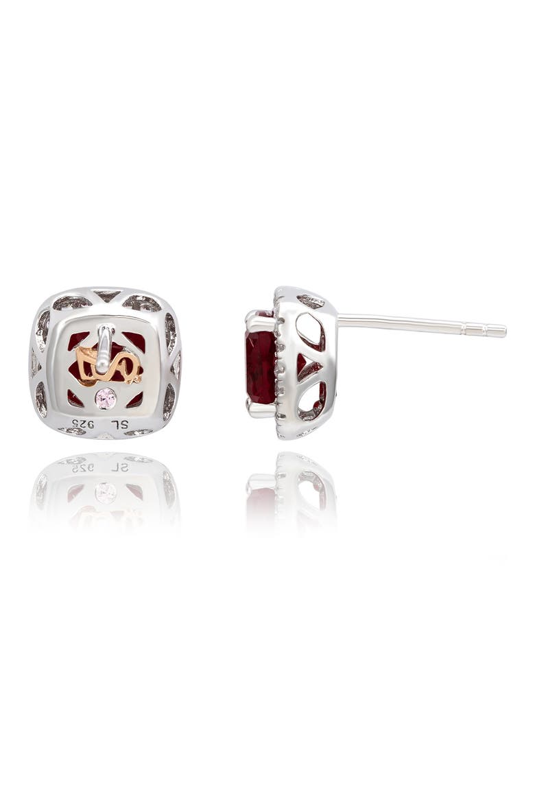 Cubic Zirconia Halo Stud Earrings, Alternate, color, RED