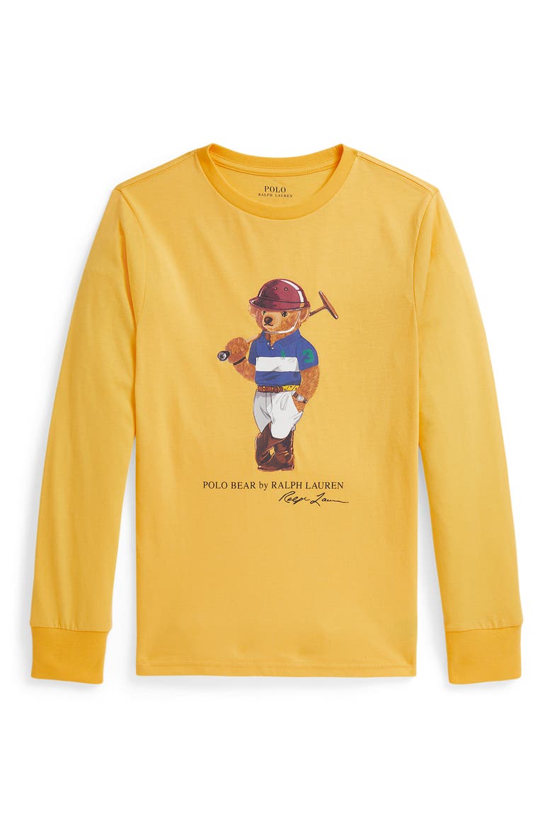 Kids' Polo Bear Cotton Jersey Long Sleeve T-Shirt, Main, color, BEAR CHROME YELLOW
