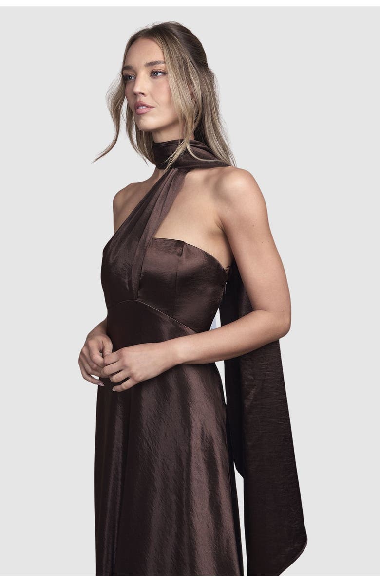 Coast Satin Scarf Detail Maxi Bridesmaid Dress, Alternate, color, Chocolate