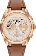 COACH Jackson Rose Gold Tone Multifunction Leather Strap Watch, 41.5mm