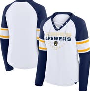 FANATICS Women's Fanatics White/Navy Milwaukee Brewers Blitz Package Raglan Lace-Up V-Neck Long Sleeve T-Shirt