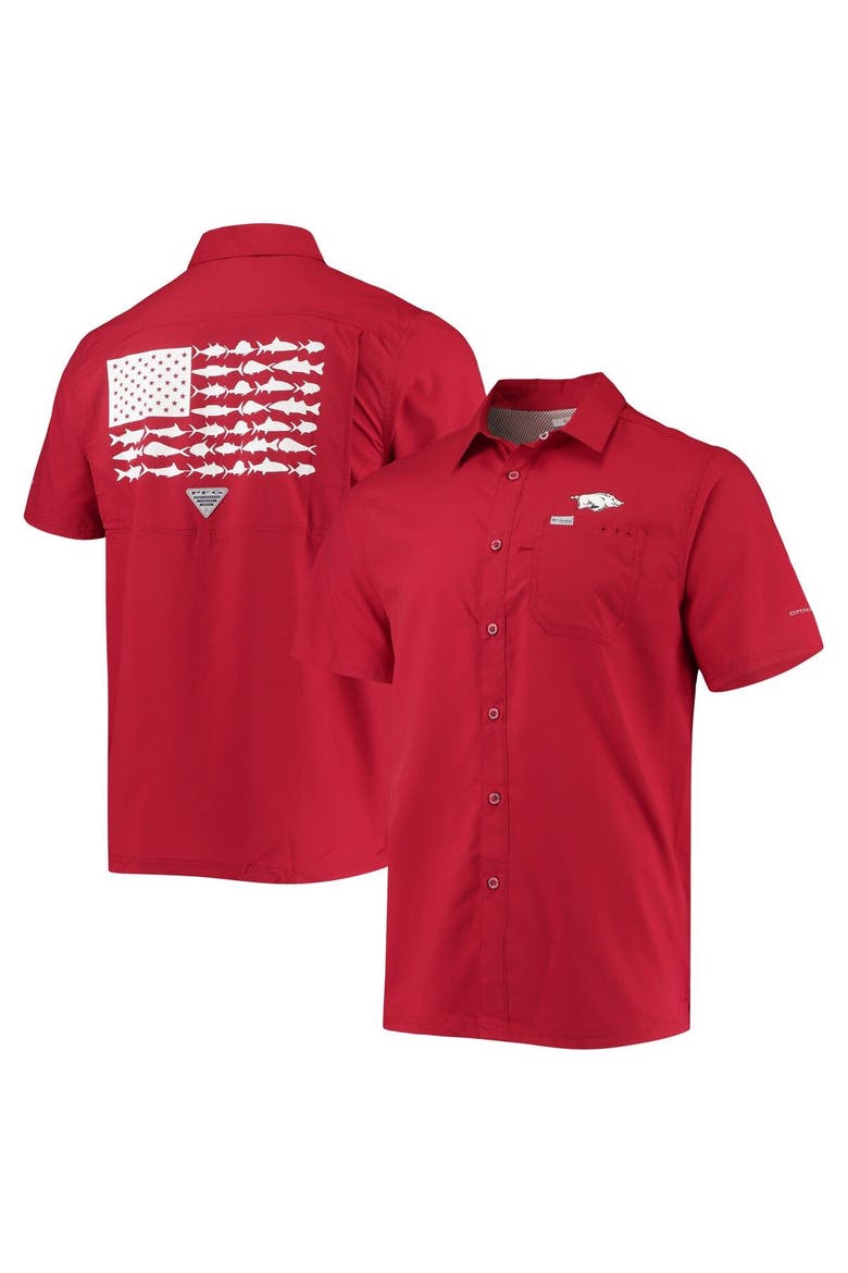 Men's Columbia PFG Cardinal Arkansas Razorbacks Slack Tide Camp Button-Up Shirt, Main, color, Cardinal