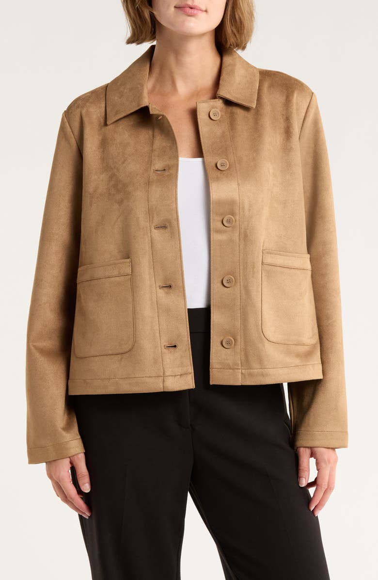 Melrose and Market Faux Suede Jacket, Main, color, Dark Brown