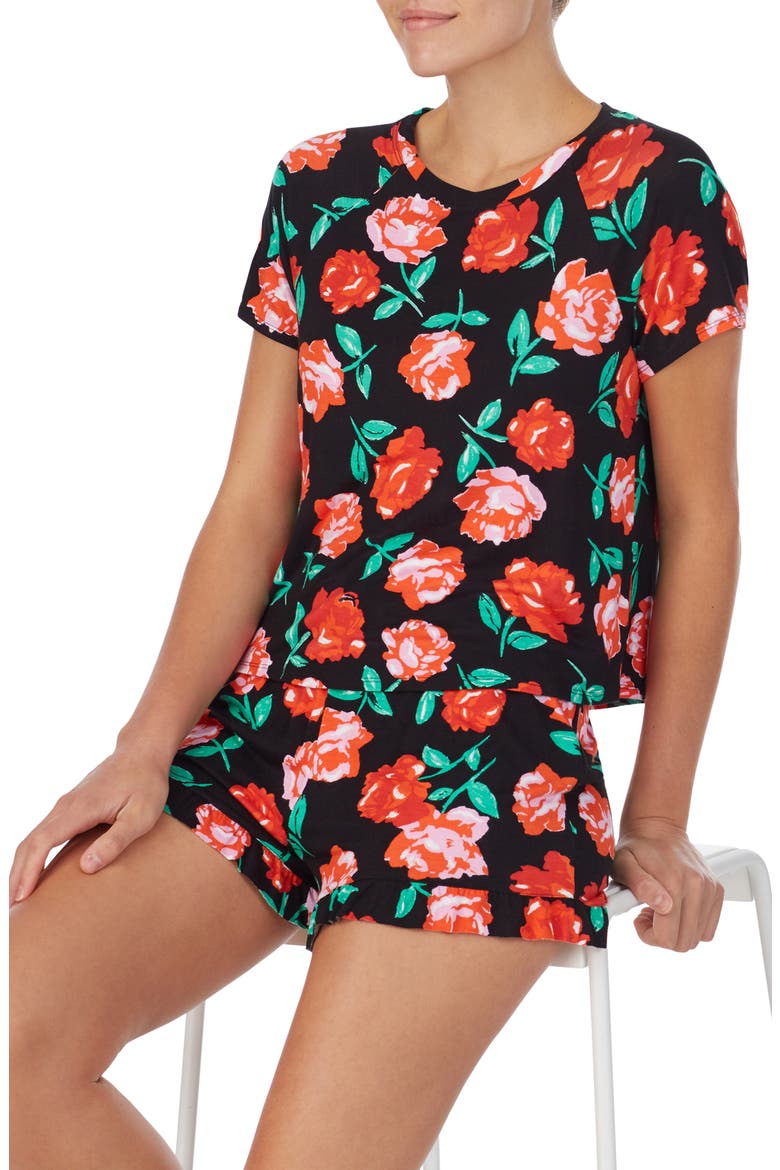 Short Pajamas, Alternate, color, BLACK/ RED FLOWER