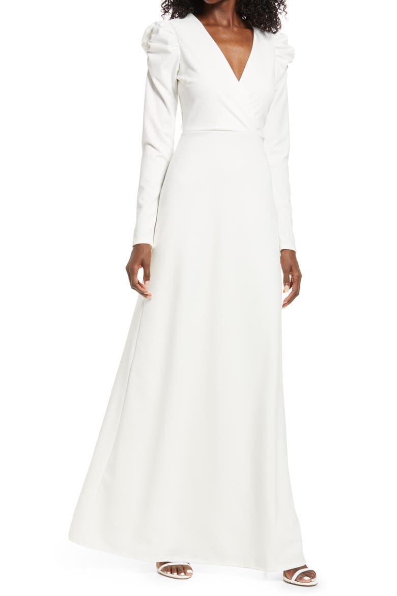 With a Passion Long Sleeve Gown, Main, color, WHITE
