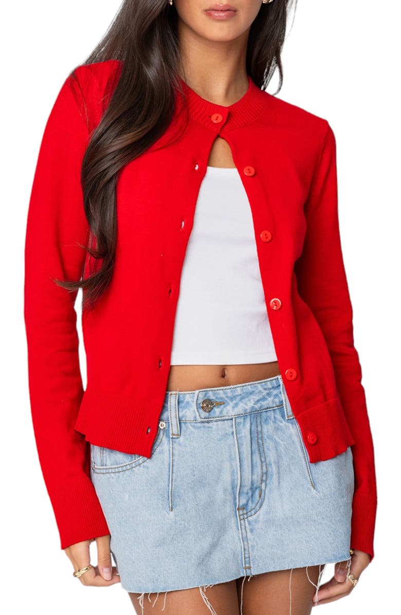 EDIKTED Hollie Cotton Cardigan, Main, color, Red