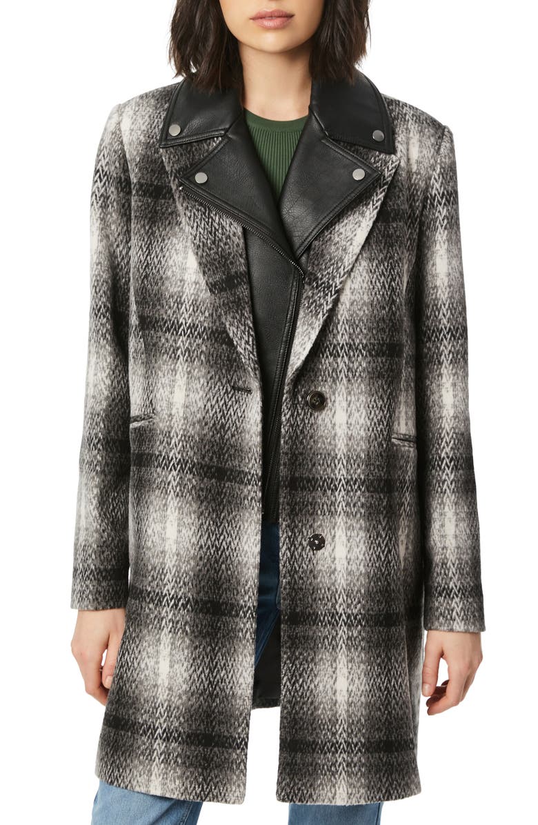Bernardo Plaid Coat with Removable Faux Leather Bib, Main, color, 