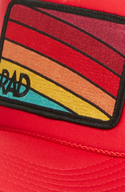 Friday Feelin ' Rad Rainbow Patch Trucker Hat In Red