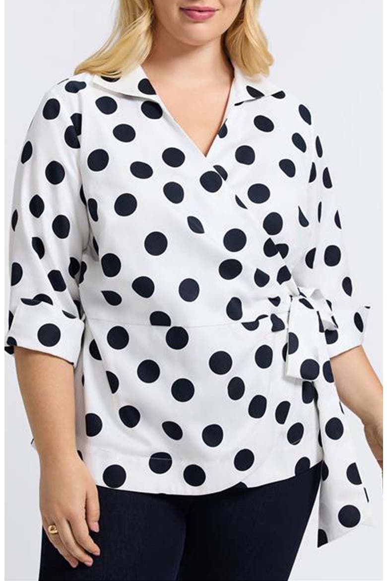 Salina Polka Dot Cotton Wrap Top, Main, color, WHITE/ BLACK