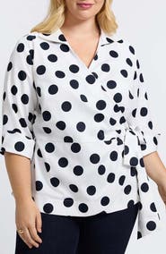 Foxcroft Salina Polka Dot Cotton Wrap Top