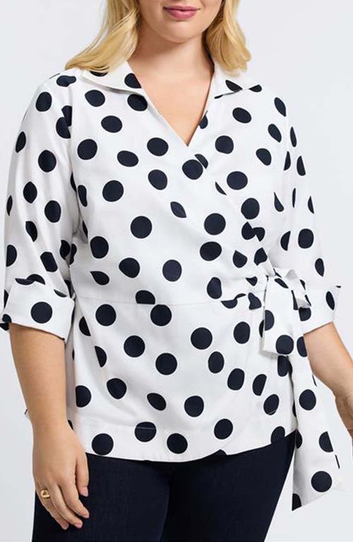 Foxcroft Salina Polka Dot Cotton Wrap Shirt In White