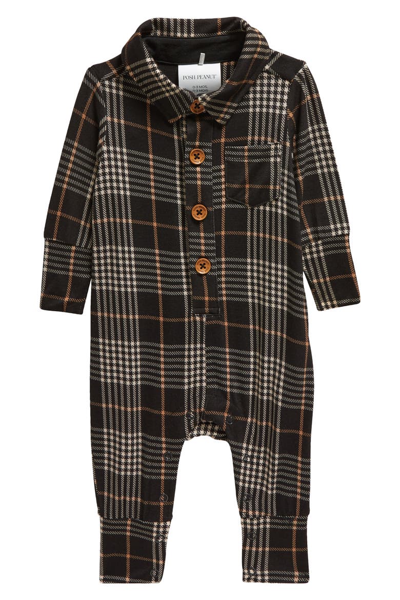 Kids' Sanders Plaid Long Sleeve Romper, Main, color, OXFORD
