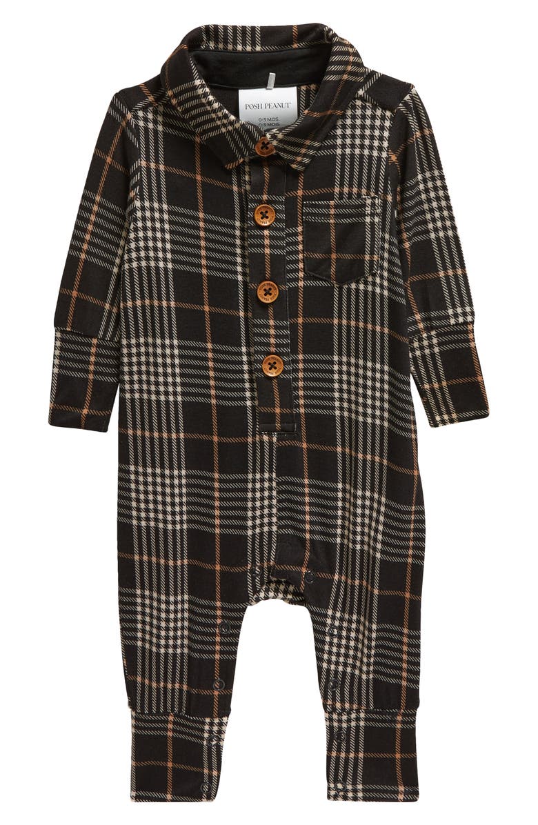 Posh Peanut Kids' Sanders Plaid Long Sleeve Romper, Main, color,