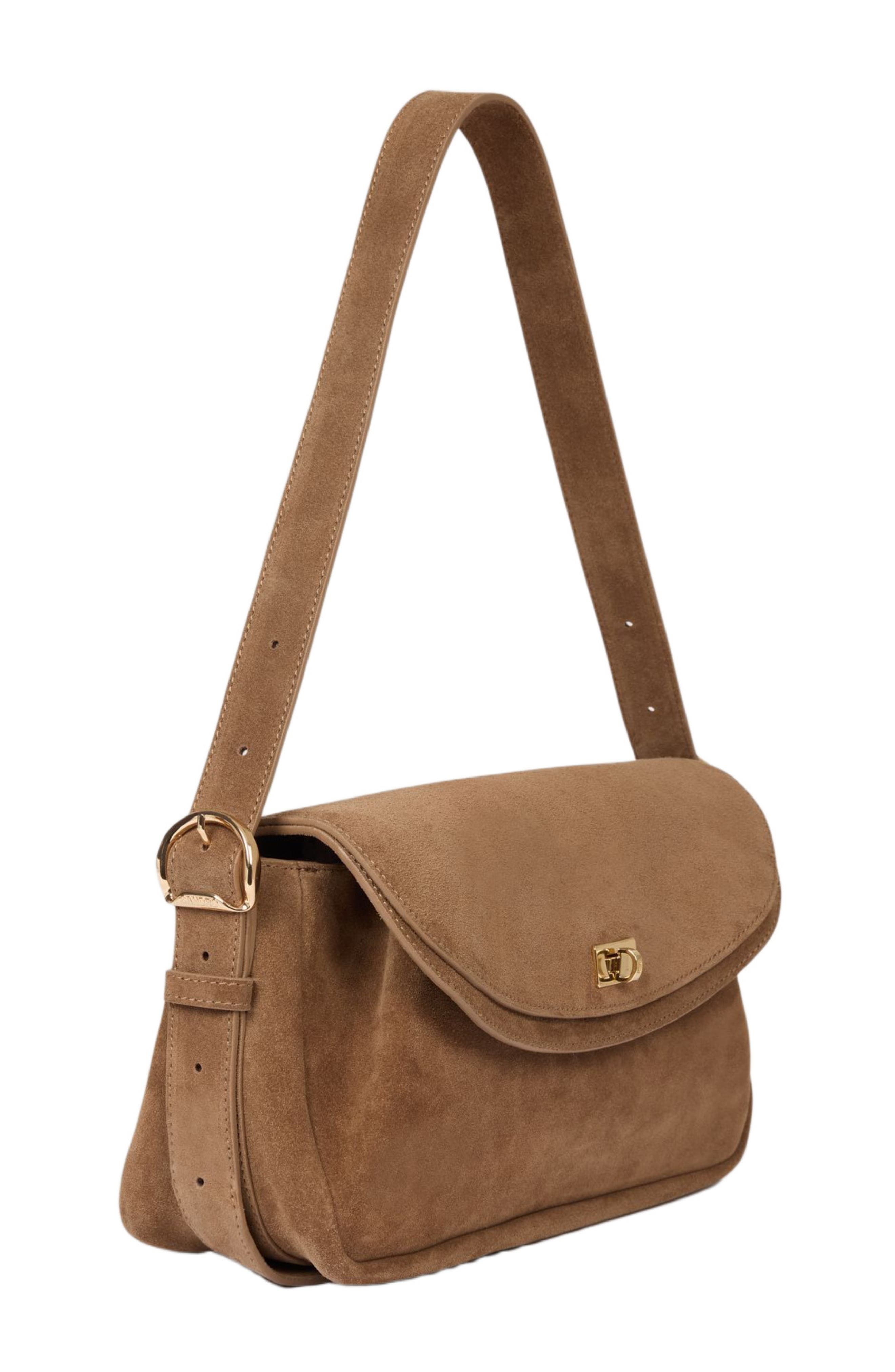SANDRO Le Mambo suede leather bag, Alternate, color, Beige