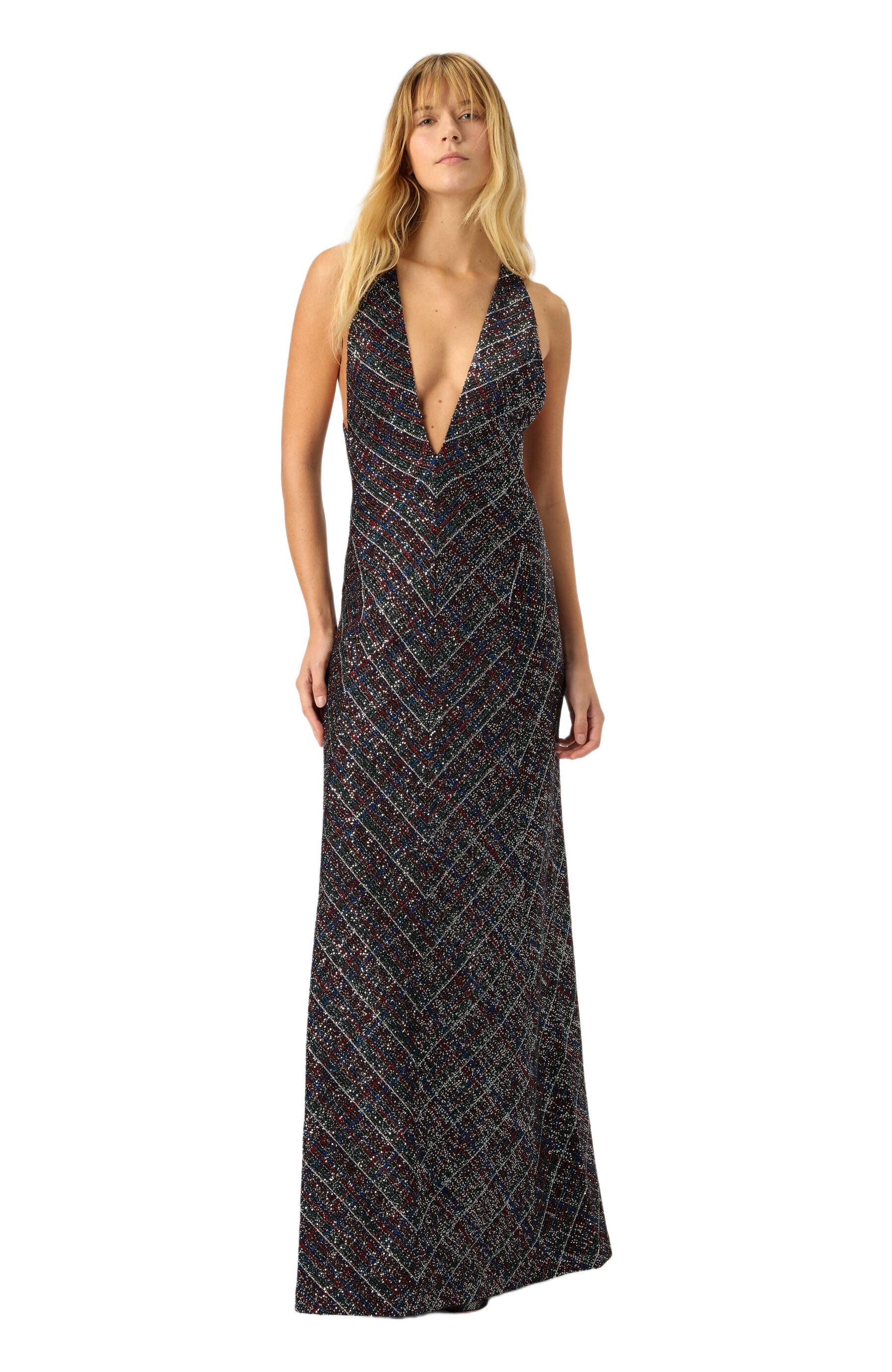 Long Dress With V-neck And Check Pattern