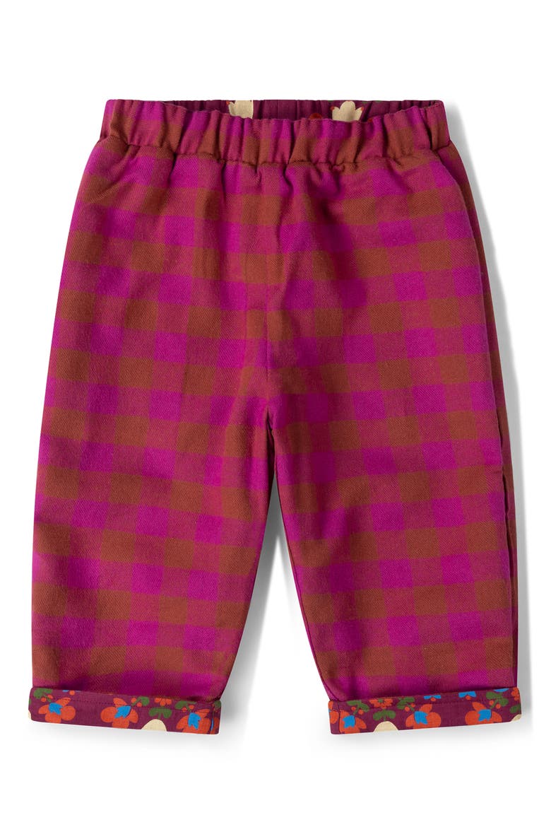Kids' Folk Birds Reversible Organic Cotton Trousers, Alternate, color, PURPLE